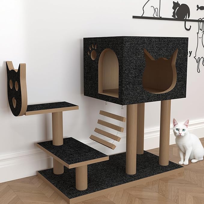 Decotalk Cat Wall Scratcher Black Wall Mounted Cat Scratcher Adhesive Peel and Stick Carpet Scratching Mat for Walls Corner 12"x78.7" Adhesive Black Cats Corner Scratchers for Indoor Cats Scratch Post