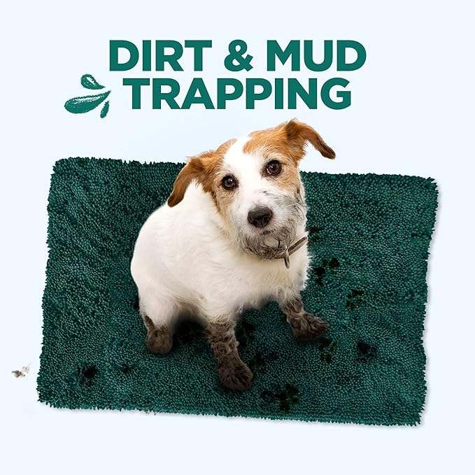 Soggy Doggy Doormat Plain Solid Color Design - Ultra Absorbent Microfiber Chenille Wet Dog Mat for Muddy Paws - Non-Slip and Machine Washable (Evergreen, Large 26” x 36”)