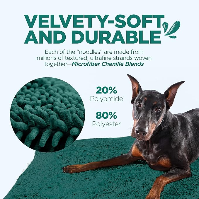 Soggy Doggy Doormat Plain Solid Color Design - Ultra Absorbent Microfiber Chenille Wet Dog Mat for Muddy Paws - Non-Slip and Machine Washable (Evergreen, Large 26” x 36”)