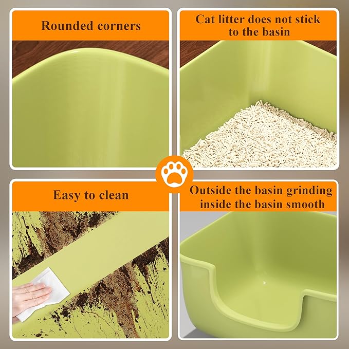 Large Cat Litter Box with High Sides, Open Kitty Litter Boxes Anti-Splashing for Indoor Cat Low Entry Cat Litter Pan for Small and Elderly Cats, Tool-Free Assembly(19.7” * 15.76” * 8.67” White)