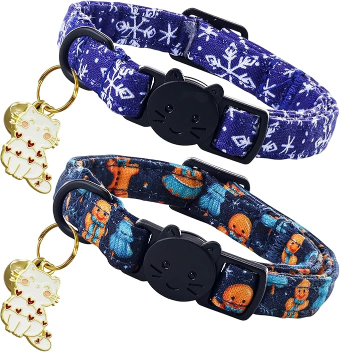 Elegant little tail 2 Pack Cat Collar- Christmas Cat Collars Breakaway with Bell Pendant Wedding Kitten Boy Girl Safety Adjustable 7-12 Inch Collar for Small Cats Puppy