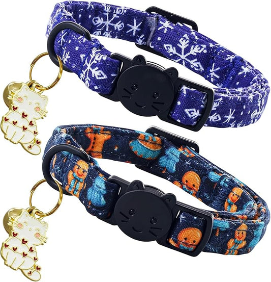 Elegant little tail 2 Pack Cat Collar- Christmas Cat Collars Breakaway with Bell Pendant Wedding Kitten Boy Girl Safety Adjustable 7-12 Inch Collar for Small Cats Puppy