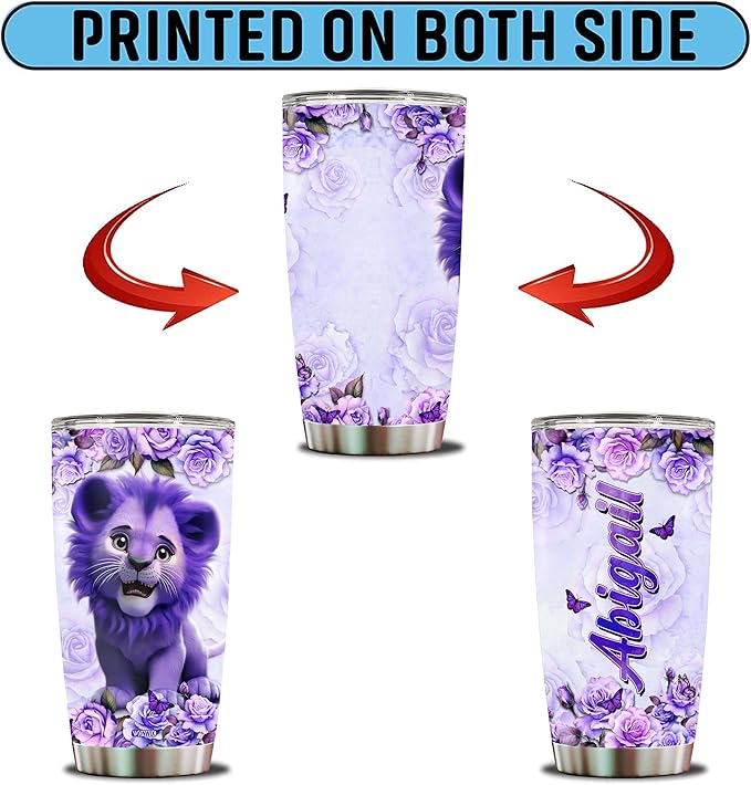 Personalized Lion Coffee Mug Cups Gifts For Women, Mom, Daughter, Lions Water Bottle Mothers Day Birthday Christmas Valentine Jewelry Style 20oz Stainless Steel Thermos Tumbler Cup With Lid