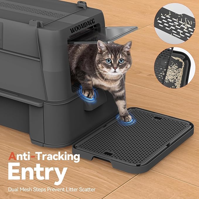 Enclosed Stainless Steel Cat Litter Box with Odor Control, Modular Design with Drawer and Flip Door, Easy to Clean and Wash,Non-Stick Interior,Extra Large Size Fits All Cats(Black)