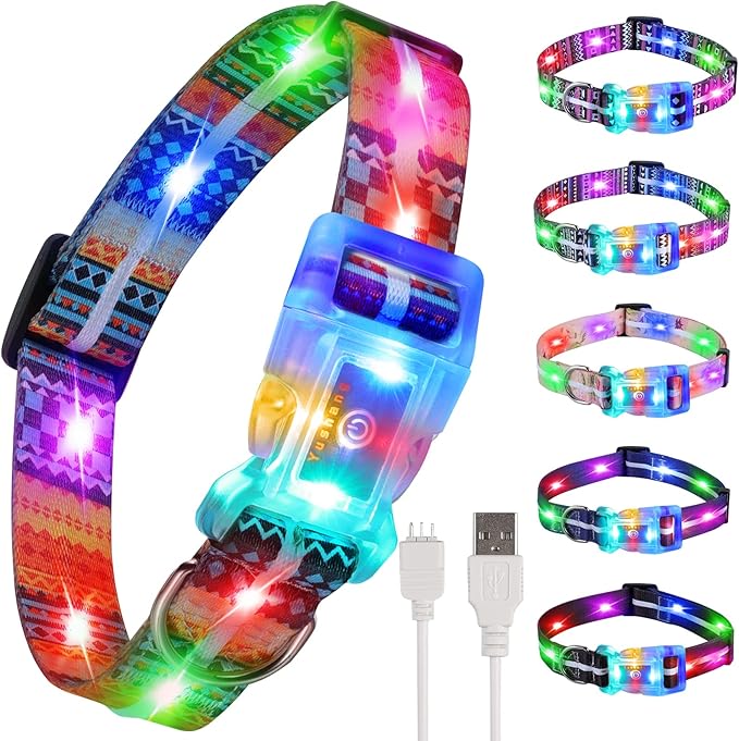 Upgraded Version Light Up Dog Collars,LED Dog Collar Rechargeable Waterproof,2-in-1 Buckle Type Glow Collar for Medium Large Dogs,XS(Bohemian Orange)
