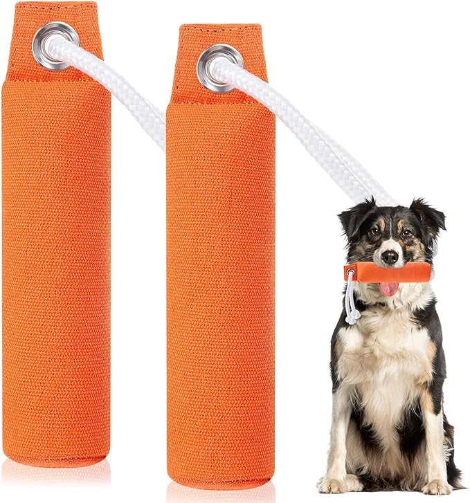 2 Pcs Dog Bumpers Canvas Training Dummy Hunting Dog Training Toys for Easy Throwing (Not Chew Toys)(Orange,7.1 x 1.6 Inches)