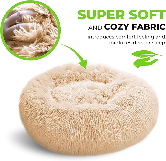 Whiskers & Friends Cat Bed Dog, Cat Beds for Indoor Cats Washable, Orthopedic Soft Fluffy Round Calming Pet Bed for Small to Large Kitty Kittens & Dogs, Small Dog Beds & Furniture
