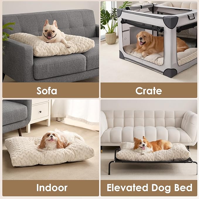 EHEYCIGA Reversible Dog Crate Bed Washable, Comfort Fluffy Plush Dog Kennel Pad for Large Dogs and Cats, Deluxe Machine Washable Pet Sleeping Mats, 35" x 23"x 3.5", Beige