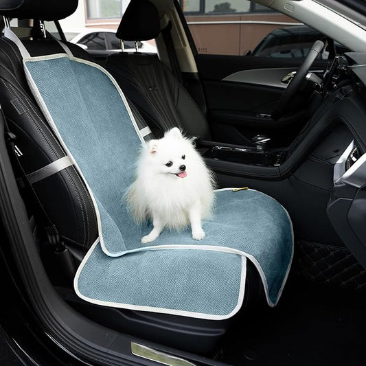 FUNNY FUZZY Waterproof Dog Car Seat Cover for Pets, Soft Car Seat Protector for Dogs with Nonslip Bottom, Scratchproof Dog Seat Cover for Car, Truck and SUV, Blue (Front Seat, 18''W x 39''L)
