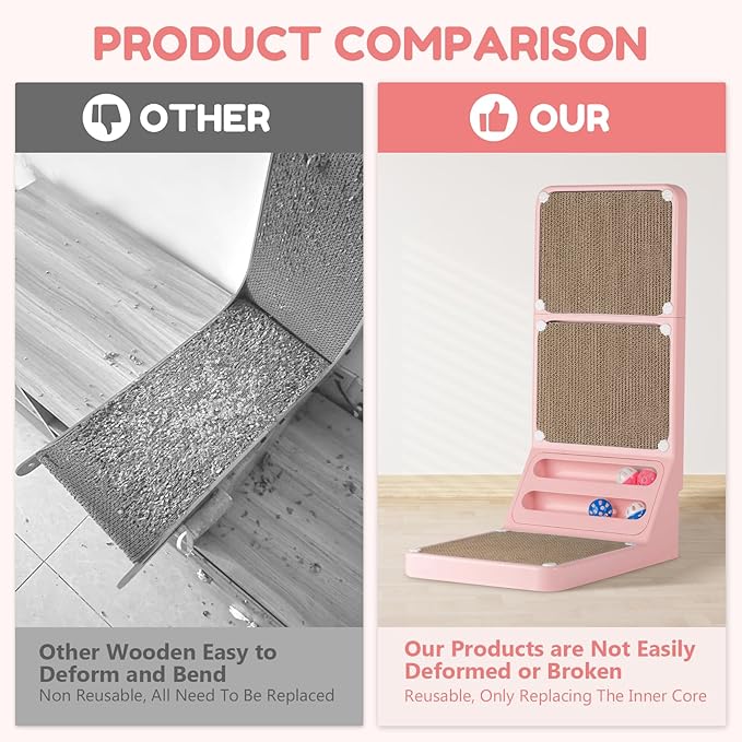 Cat Scratching Board Kitten Scratching Ball Wall Scratchers for Indoor Cats L Shaped Cat Scratcher Cats with Scratcher Pads Pink
