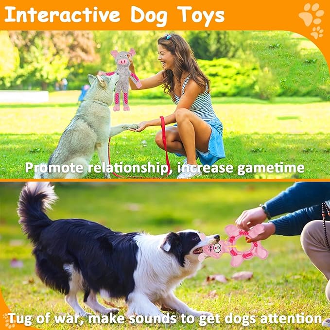 Dog Toys to Keep Them Busy, Plush Tug of War Interactive Rope Dog Toys, Squeaky Chew Toys for Small Medium Large Dogs
