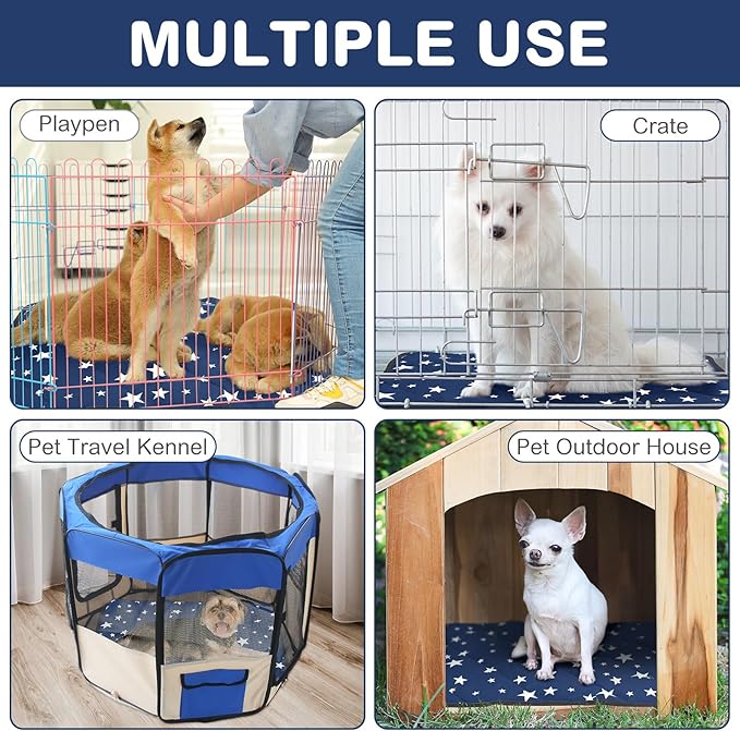 Namalu 4 Pack Self Warming Cat Bed Self Heating Cat Mat Star Pattern Soft Dog Crate Pad Thermal Pet Mat Anti Slip Kennel Dog Washable Warming Bed for Outdoor Indoor(18 x 24 Inch,Blue)