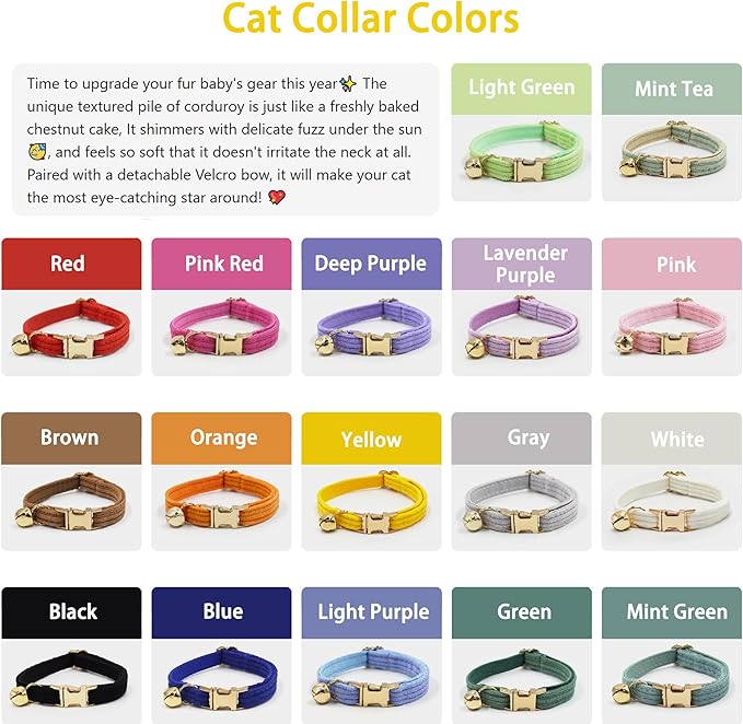 Cute Custom Cat Collar with Bells & Name Tag, Personalized Cat Collars for Girl & Boy Cats, Kitten Collar with Bell (Light Purple-Striped)
