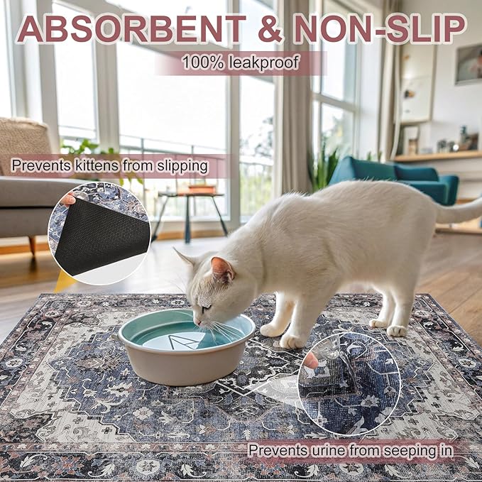 BEAUTYZOO Cat Litter Mat Large 32"x45" - Premium Waterproof Litter Trapping Mat with Non-Slip Backing, Cat Litter Box Mat Scatter Control for Floor, Machine Washable & Urine Proof, Soft for Kitty Paws