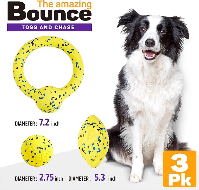 Dog Balls, 3Pcs Chew Toys Tennis Ball for Aggressive, Chewers Durable Teething Molar Tug Dog Toys, Interactive Fetch Balls Gift Set for Large Medium Dogs and Puppies, Durable Tug Toy, Yellow