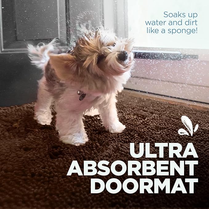 Soggy Doggy Doormat with Bone Design - Ultra Absorbent Microfiber Chenille Wet Dog Mat for Muddy Paws - Non-Slip and Machine Washable (Dark Chocolate/Oatmeal Bone, Extra-Large 36” x 60”)