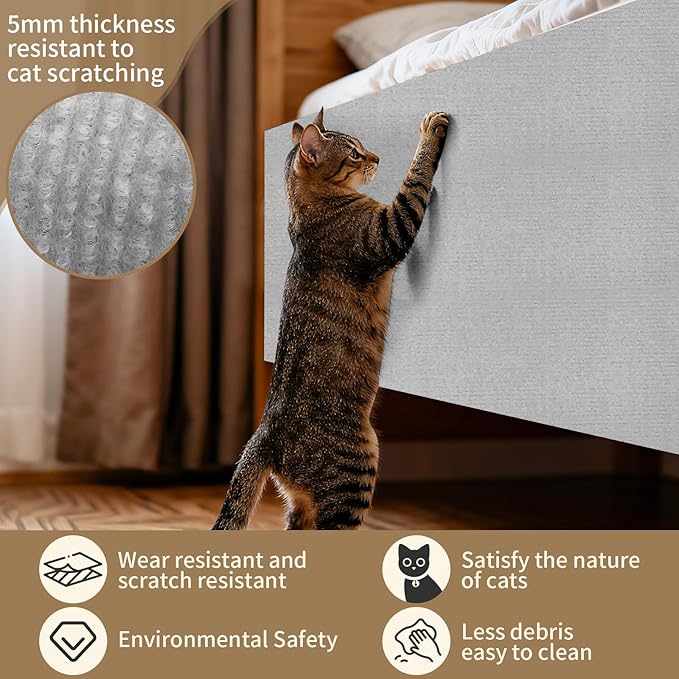 78.7"x15.8" Cat Scratch Mat,Adhesive Cat Scratch Pad for Furniture,DIY Cats Scratch Furniture Protector for Furniture,Sofa,Couch,Covering Cat Scratching Post Replacement Pads,Light Grey
