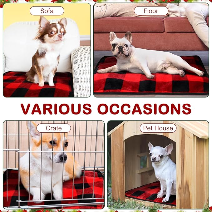 4 Pack Self Heating Cat Bed Cat Self Warming Pad with Removable Cover Extra Warm Thermal Pet Pad Washable Pet Crate Mat Anti Slip Kennel for Indoor Outdoor Pets (Buffalo Plaid,16 x 20 Inches)