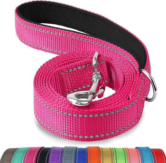 Joytale Double-Sided Reflective Dog Leash, 4 FT, Padded Handle Nylon Heavy Duty Leashes for Medium & Large Dogs Walking, Hotpink
