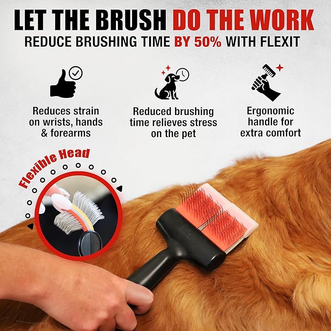 FlexIt Flexible Slicker Brush for Dogs - Professional 3-in-1 System & Video Trainings - Dual-Sided Dematting, Undercoating & Finishing Dog Grooming Brush by Groomers Helper (Single, Soft Flex)