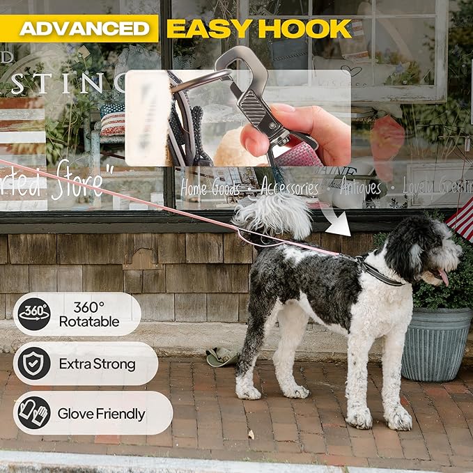 Fida 10ft Heavy Duty Dog Leash with 2 Comfortable Padded Handles, Traffic Handle & Advanced Easy Snap Hook, Reflective Walking Lead for Large, Medium & Small Breed Dogs, Pink