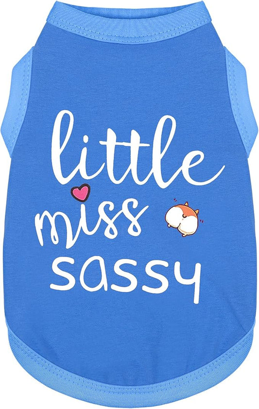 Paiaite Dog Clothes Fashionable Sleeveless Pet Vest: 'Little Miss Sassy' Printed Cotton Dog Shirt, Ideal for Small, Medium, and Large Breeds, Ensuring Comfort and Breathability Blue S