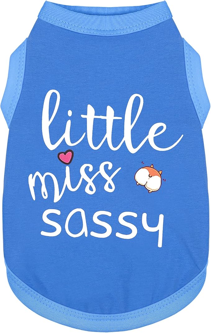 Paiaite Dog Clothes Fashionable Sleeveless Pet Vest: 'Little Miss Sassy' Printed Cotton Dog Shirt, Ideal for Small, Medium, and Large Breeds, Ensuring Comfort and Breathability Blue M
