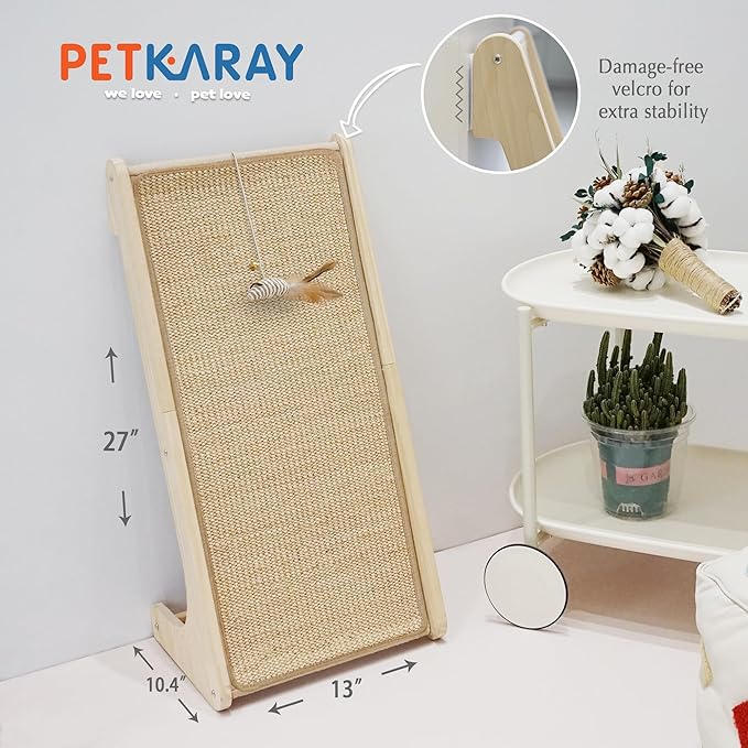 PETKARAY Cat Scratcher, Cat Sisal Scratching Ramp, L Shape Cat Scratch Pad for Indoor Cats, Wall Furniture Protector with Catnip Large