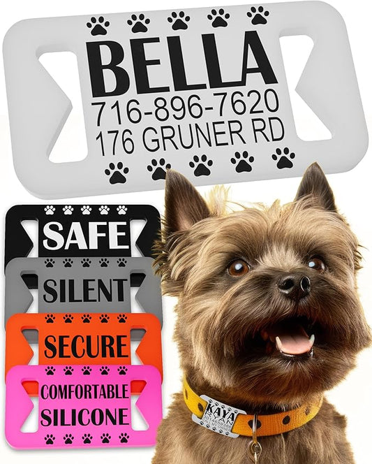 Dog ID Tags Personalized, Silicone Dog Tag Personalized for Pets, Custom Pet Name Tags