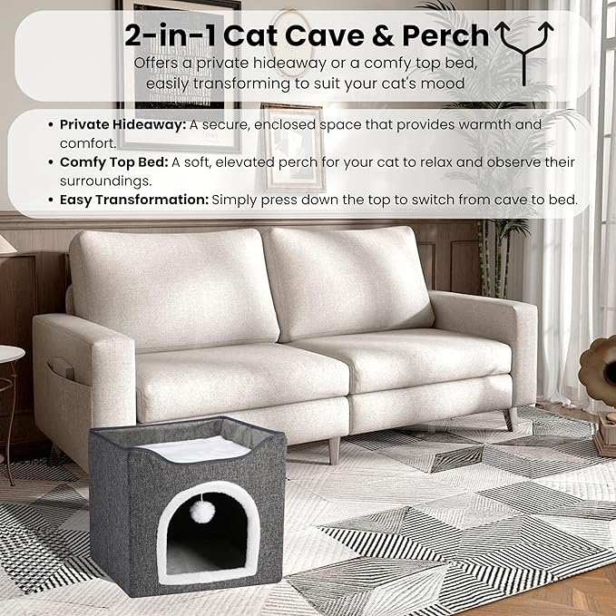 Cat Cave Bed for Indoor Cats – Cozy Felt Cat House, Warm & Soft Pet Cave for Kittens, Small Cats, Rabbits & Puppies – All-Season Cat Hideaway with Spacious Interior & Modern Design