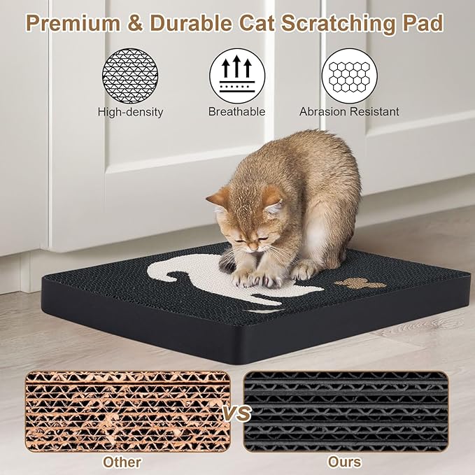 Ownpets Wall Cat Scratcher, Cute Vertical Cat Scratching Board, Wall Mounted Cat Scratch Pad for Wall, Glass, Wood, and Tile, Furniture Protector, Black