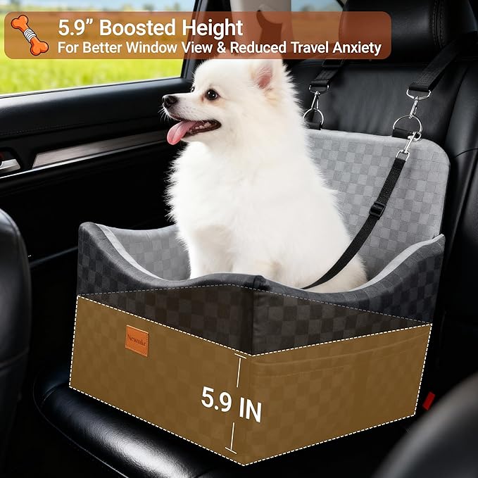 2 in 1 Dog Car Seat Bed for Small/Medium Dogs Up to 35 lbs, Travel Dog Booster Seat with Memory Foam Thick Cushion, Safety Belts&Storage Pockets, Removable Washable Bed Fits Front or Back Seat