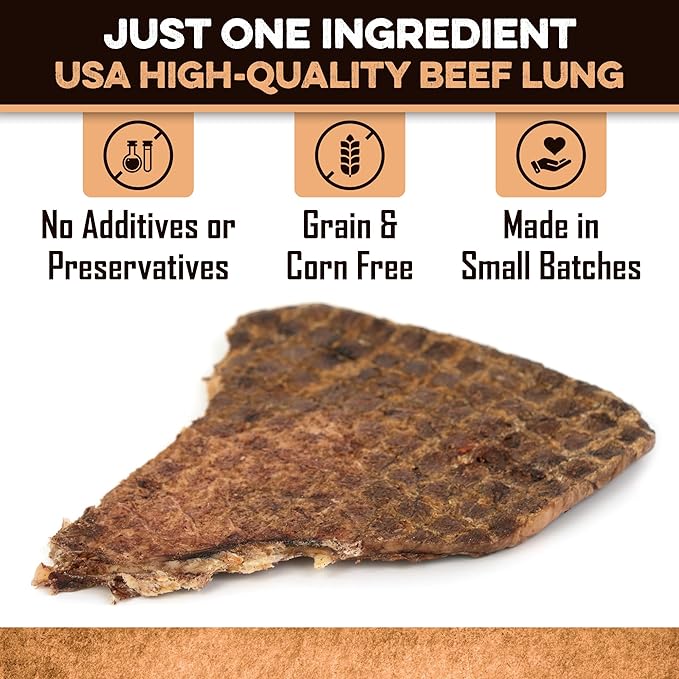 BRUTUS & BARNABY Beef Lung Fillets for Dogs – 100% USA-Sourced Single Ingredient Dog Treat – High Protein, Healthy, All-Natural Dog Chews – Grain-Free, No Additives, (8oz) – Made in The USA