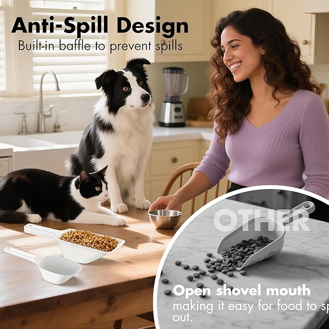 Food Scoop 2 PACK,2 Cup Capacity Dog Food Scoop With Measuring Lines For Dog, Puppy and Cat Coffee Bean Scoop, Flour Scoop (Small & Large White)