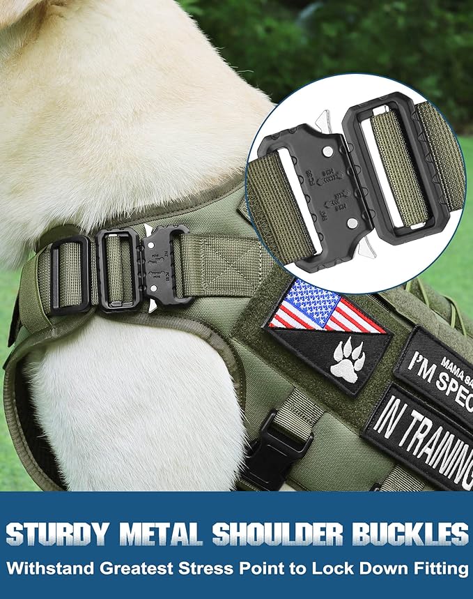 PETNANNY Tactical Service Dog Vest - No-Pull Emotional Support Harness with Hook & Loop Patches & Molle System for Training & Hunting (Green, X-Large)