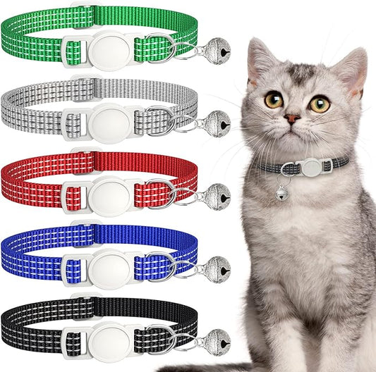5 Pack Reflective-Breakaway Cat Collars with Bells,Adjustable Small Cat Collar,Ideal for Girl Cats Male Cats Kittens Puppies,Pet Supplies Stuff Accessories 7.9" - 13" (5 Classic Colors)