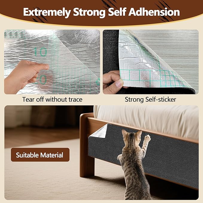 Cat Scratch Furniture Protector, 39.4"x15.8" Self Adhesive Cat Scratch Mat Pad,Cut to Fit DIY Replacement Carpet for Tree,Wall,Bed,Door, Couch Protector (Dark Grey)