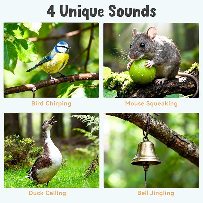 Cat Toys Rechargeable, Multi Functions Flapping Bird Parrot, Lifelike 4 Animal Sounds, Touch/Timed Automatic Activate Interactive Exercise Kicker Kitten Toys for Indoor All Breeds with Catnip