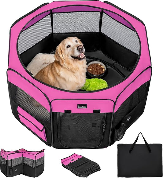 PETSFIT 45.5" Dog Playpen Indoor/Outdoor-Jump-Proof 28.5" Height with Removable Waterproof Mat & Zippered Roof | RV, Camping, Travel Dog Pen | Whelping & Cat Observation Space(45.5"L x 45.5"W x 28.5H)