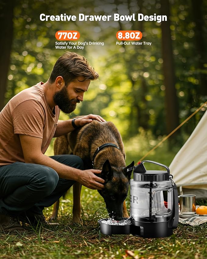 Portable Dog Water Bottle Bowl - 77 oz Travel Water Bowl Dispenser for Dogs Leak Proof, Suitable for Large Pet Drinking, A Must Have for Outdoor, Camping, Walking, Beach, Hunting, and Other Scenes