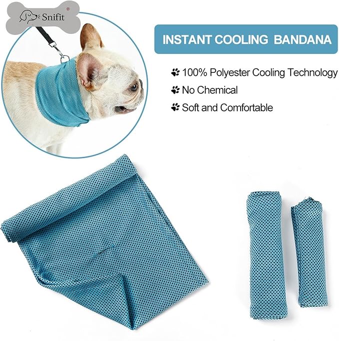 Instant Cooling Dog Bandana for Pet Scarf Soft Cool Mat Pet Collar – Eco-Friendly Breathable Polyester Dog Cooling Bandana for Dogs Puppy Bandana with Leash Hole (Blue, Small)