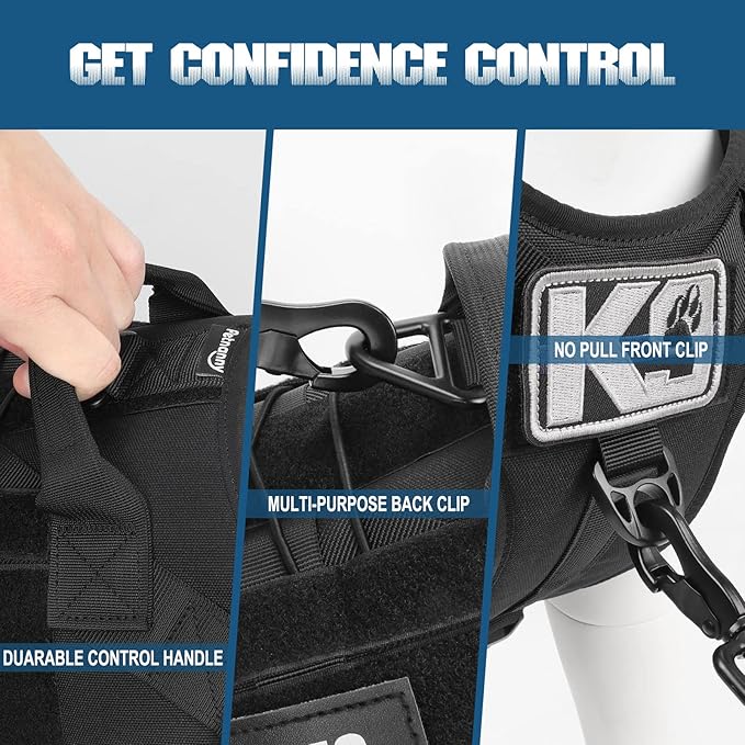 PETNANNY Tactical Service Dog Vest - No-Pull Emotional Support Harness with Hook & Loop Patches & Molle System for Training & Hunting (Black, Small)