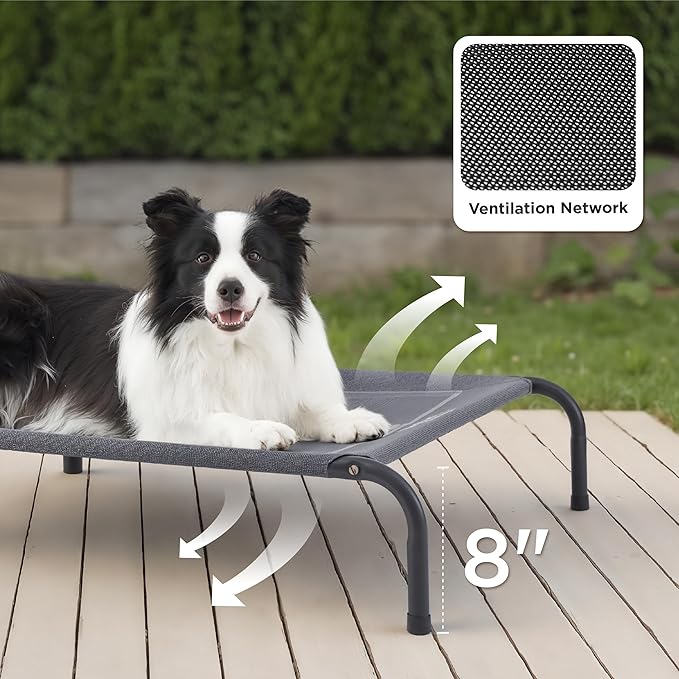 Bedsure Outdoor Elevated Dog Bed Large Sized Dog, Portable Indoor & Outdoor Cooling Raised Cot Pet Hammock Bed with Skid-Resistant Feet, Frame with Breathable Mesh, Checkered White, 49 inches
