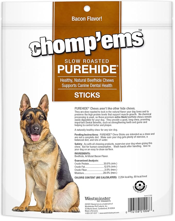 Chomp'ems Purehide Sticks Healthy Natural Rawhide Dog Chew, 12 oz