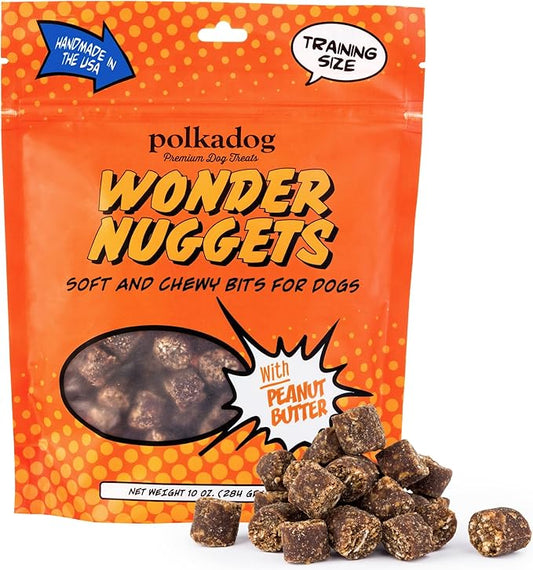 Polkadog Wonder Nuggets – Soft & Chewy Dog Treats with Peanut Butter – Healthy, Limited Ingredient Training Treats for All Dog Breeds and Ages – Natural, Made in USA – 10 oz