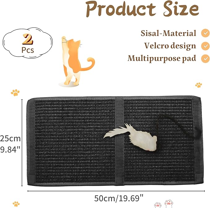 JanYoo 2 Pieces Cat Scratcher Mat for Table Leg Sisal Cat Scratching Pad Scratch Mat for Cat Scratch Pad Rug 19.69 × 9.84 in(Black)