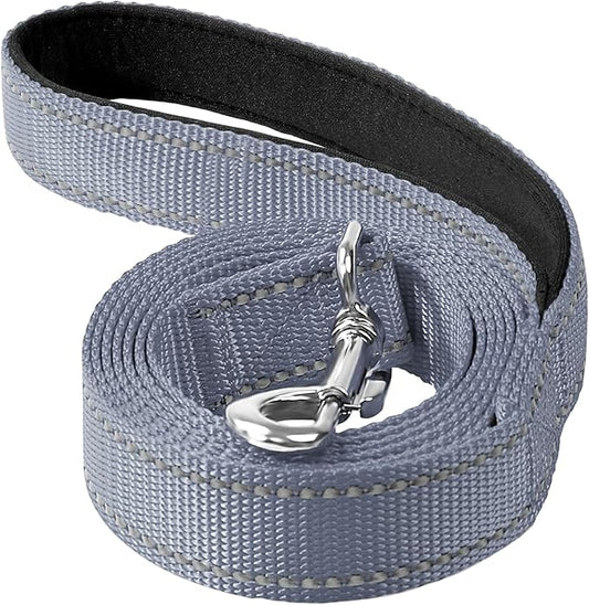 6FT Reflective Nylon Dog Leash with Soft Padded Handle for Walking, Running and Training, Supports Small Medium and Large Dogs (Grey, 3/4Inch Wide)