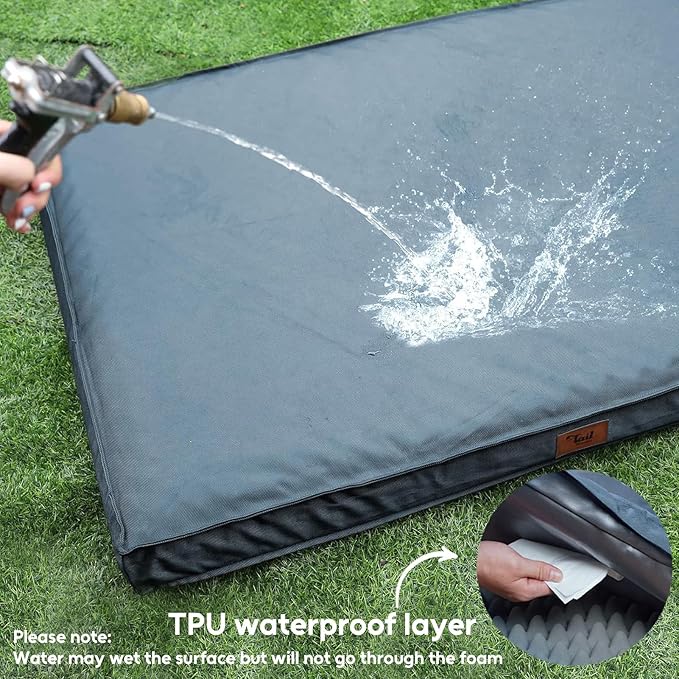 Outdoor Dog Bed for Small Dogs & Cats, Waterproof Dog Crate Mat Orthopedic Egg Crate Foam with Washable Removable Oxford Cover, Blue