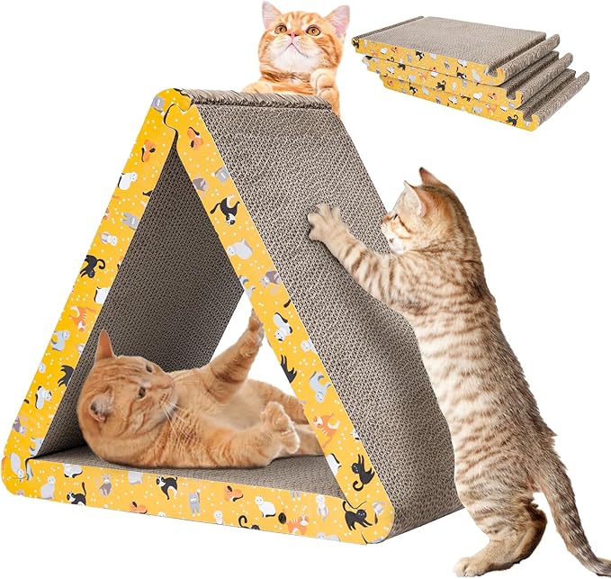 CATISM Cat Scratcher Cat Scratching Board - Foldable - Triangle, 6 Usable Sides Scratchers for Indoor Cats, Durable Recyclable Cats Cardboard Vertical(Pack of 3)