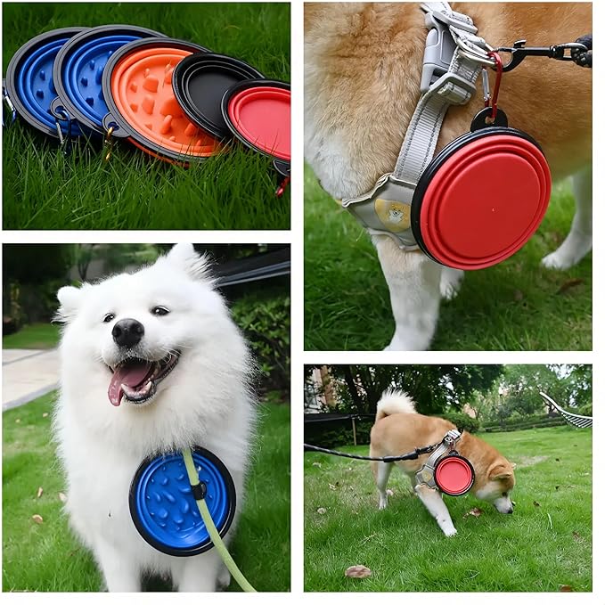 Large Collapsible Dog Bowl for Traveling Hinking Camping,2-Pack Portable Silicone Bowls with2 Sizes(34oz+12oz),Foldable Bowl with Slow Feeding Function